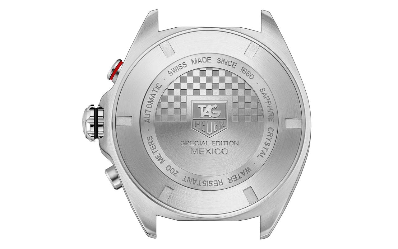 Reverso de la caja del TAG Heuer Formula 1 Edición Especial México. Foto: TAG Heuer.