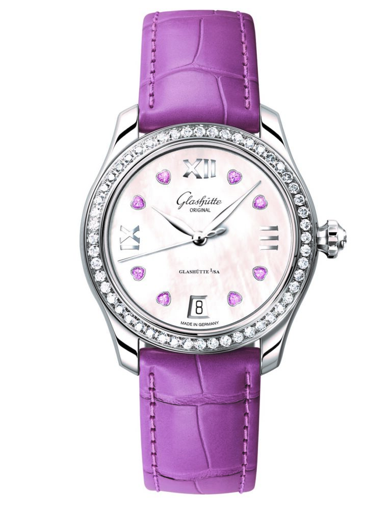 El reloj Lady Serenade contiene índices de zafiro (Foto: Cortesía Glashütte Original)