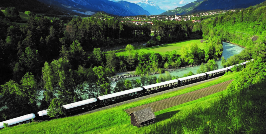 the Venice Simplon Orient Express passing through near Roppen, Austria