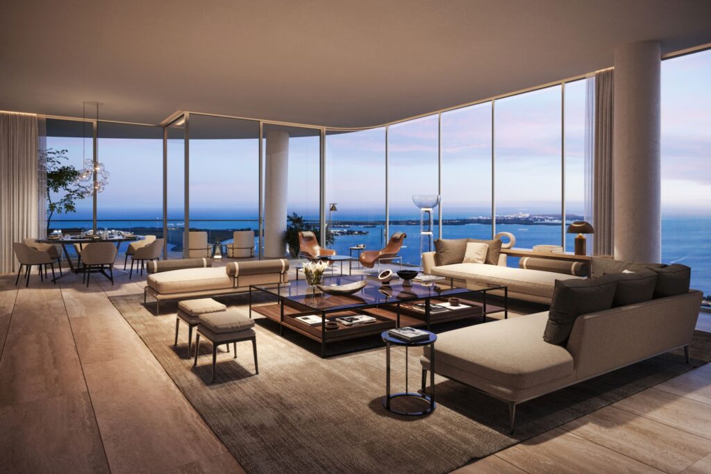 The Residences at 1428 Brickell Miami torre residencial living room