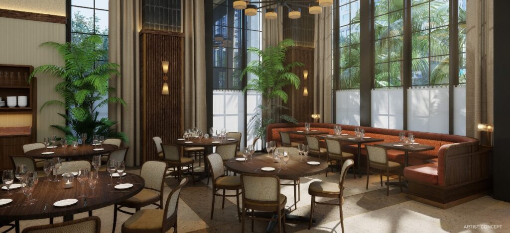 Interior Ground Floor Restaurant Corner / Photo via Gale Miami Hotel & Residences