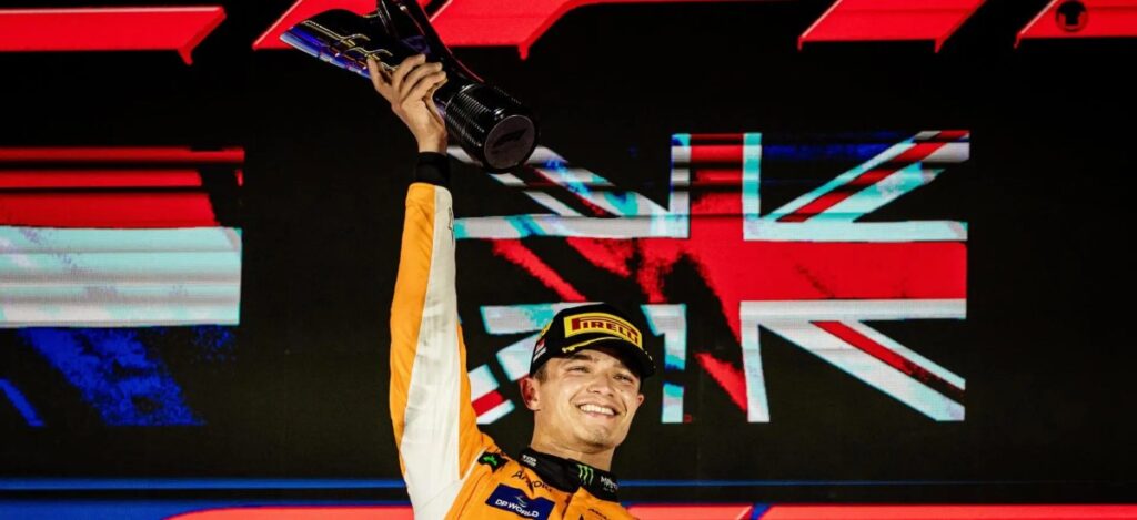 Lando Norris ctlaims victory in Singapore GP and keeps title hopes alive / Photo via F1