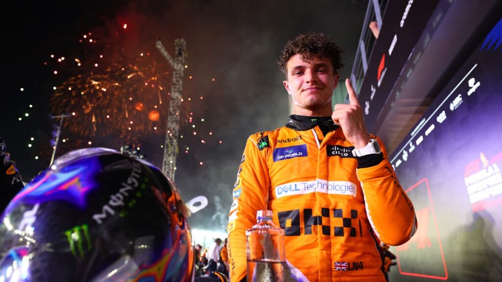 Lando Norris ctlaims victory in Singapore GP and keeps title hopes alive / Photo via F1