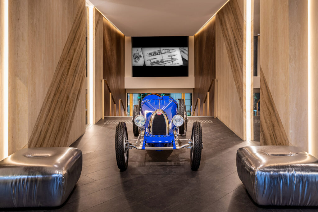 La Voiture Noire, Bugatti’s unparalleled one-of-a-kind vehicle, immediately captivates attention. / Photo via Bugatti Home