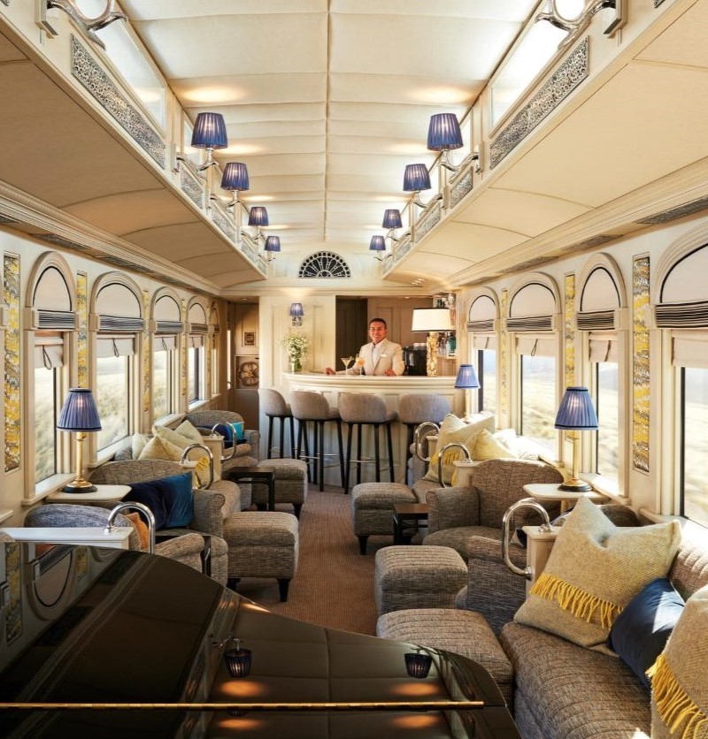 Enjoy a cocktail at the bar car