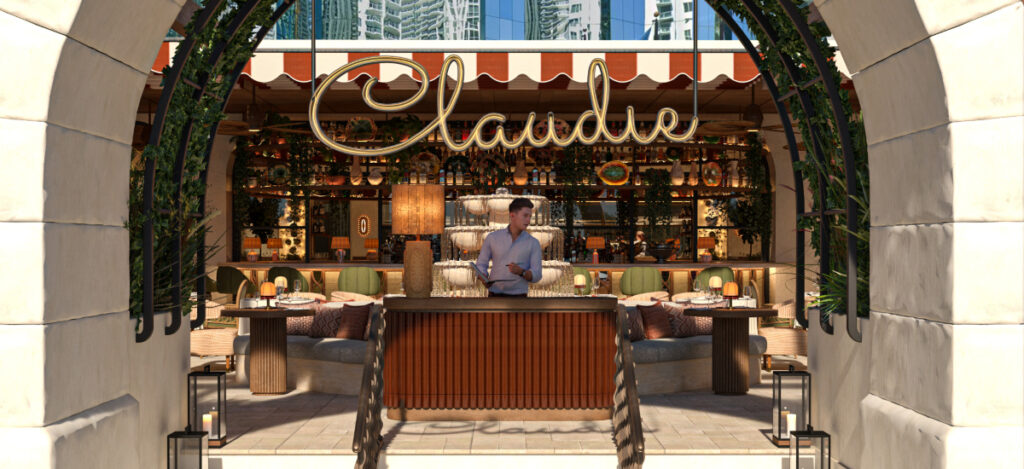 Rendering of Claudie's restaurant front door / Photo courtesy Riviera Dining Group