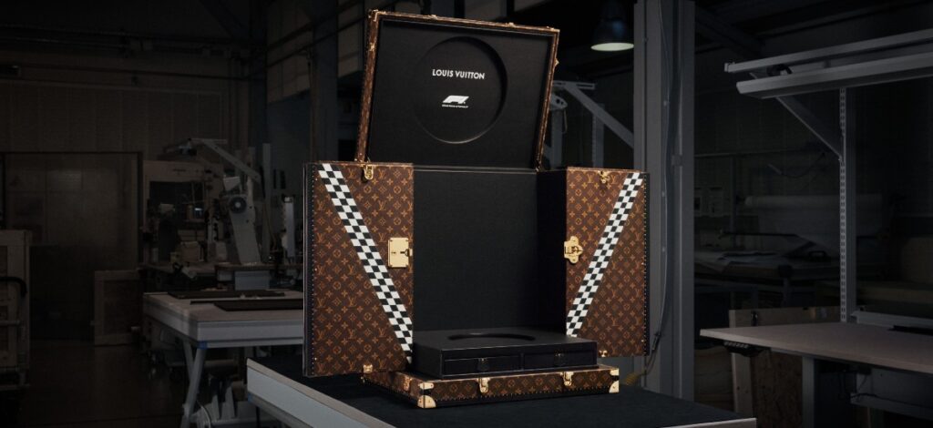 The exceptional FIA Formula One World Championship Trophy Trunk took center stage at the highly anticipated F1 75 event at The O2 in London / Photo via Louis Vuitton