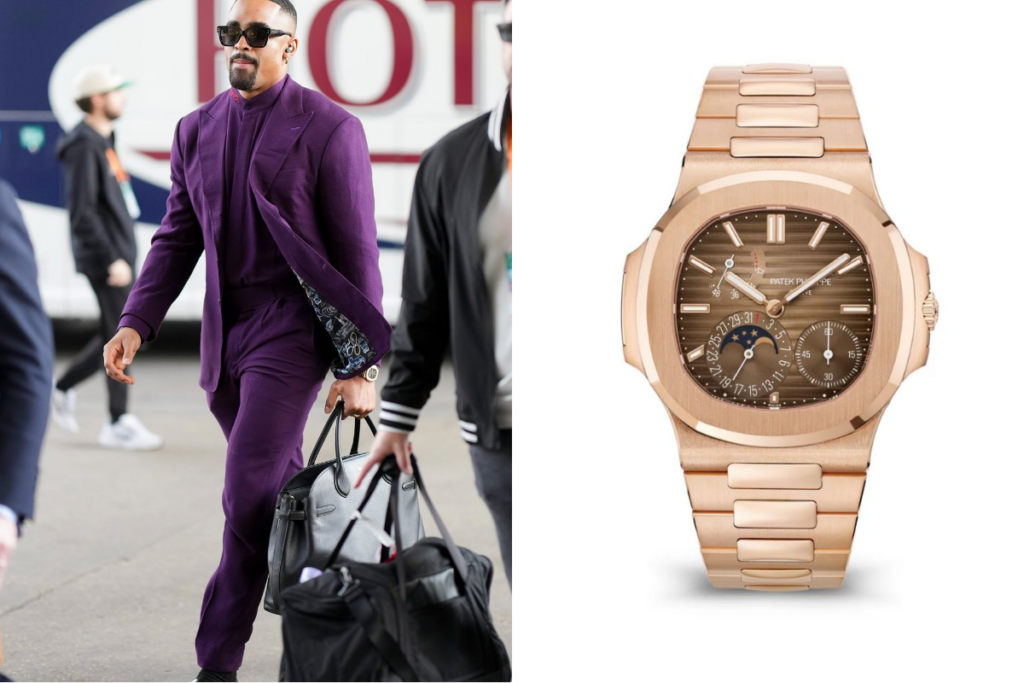 Jalen Hurts wearing a Patek Philippe Nautilus 5712R / Photo via Patek Philippe