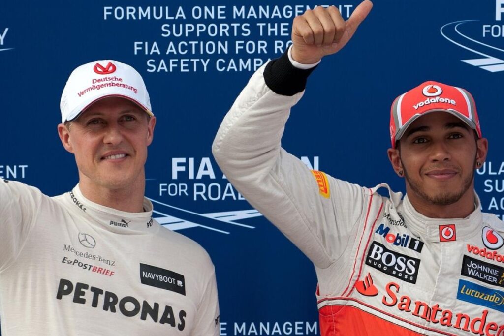 Michael Schumacher and Lewis Hamilton at China GP 2012 / Photo via FIA