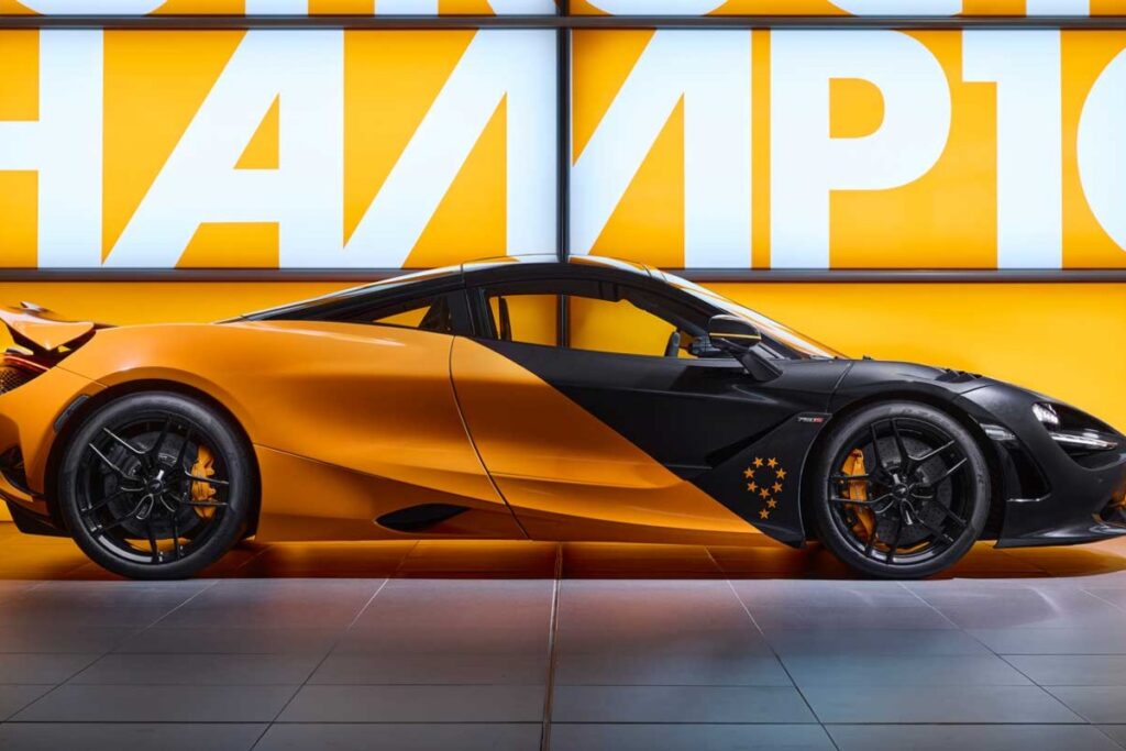 The MCL38 Celebration Edition 750S includes additional papaya-colored accents, further emphasizing its Formula 1 roots / Photo via McLaren