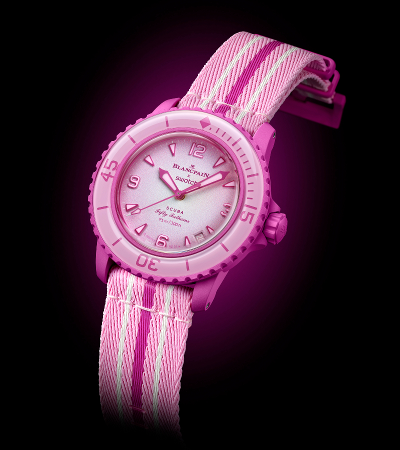 Scuba Fifty Fathoms Pink Ocean takes pink to an extreme, outshining even the Oris ProPilot X Miss Piggy Edition in sheer vibrancy / Photo Blancpain