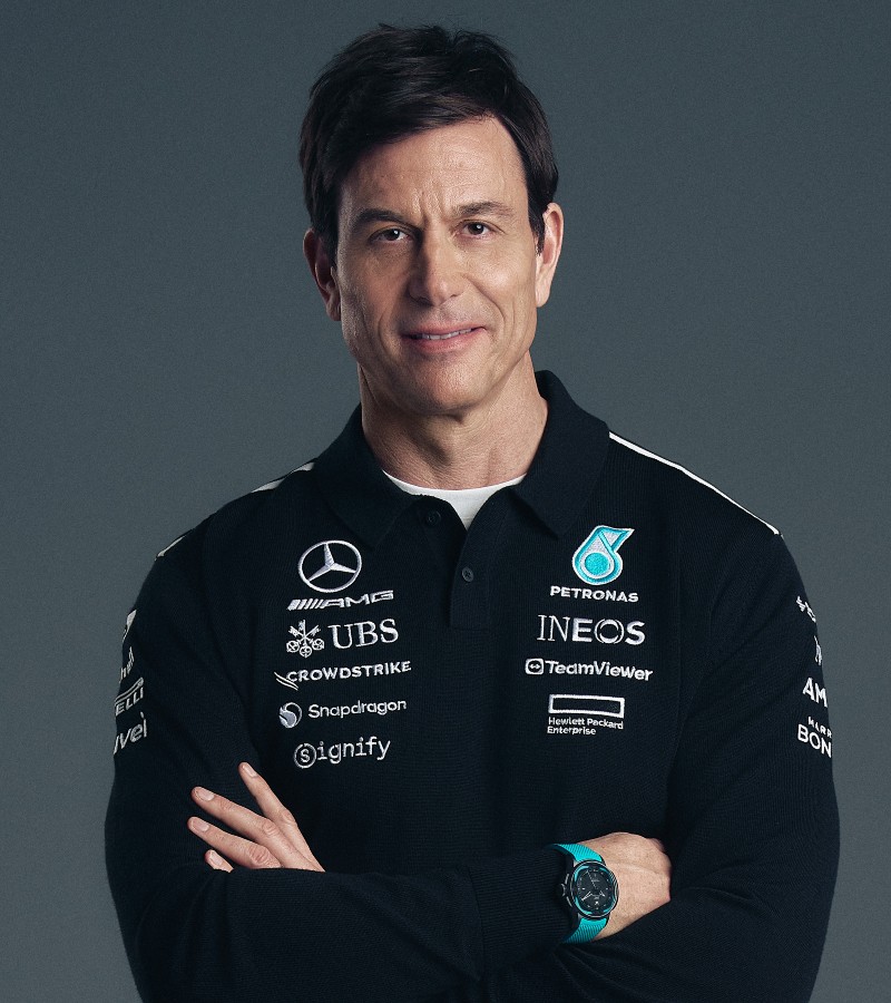 Toto Wolff wearing Big Pilot’s Watch Shock Absorber XPL Toto Wolff x Mercedes-AMG PETRONAS Formula One Team / Photo via IWC