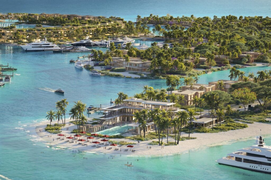 This floating structure will feature 740 high-end private residences, two boutique hotels, and a traditional-style souk / Photo Foster + Partners