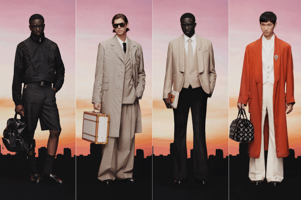 Fabrics evoke the textures of upscale seaside retreats, with visuals echoing Miami’s Art Deco-infused pastel palette / Photo via Louis Vuitton