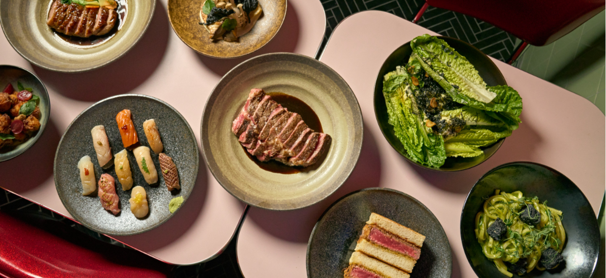 Part of the menu: rib eye, katsu sando, Dekotora nigiris, and mushrooms in Niño Gordo / Photo Ruben Cabrera