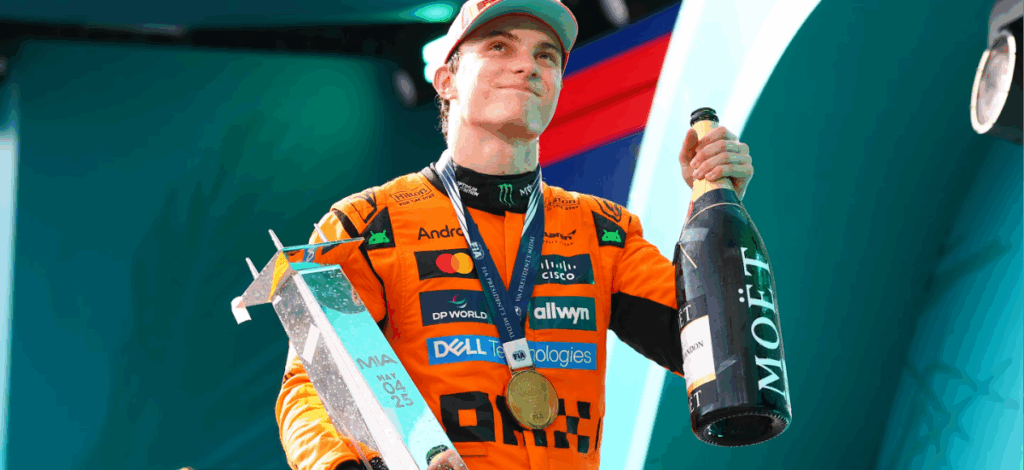 The 2025 winner’s trophy, claimed by McLaren’s Oscar Piastri, is a stunning testament to Tiffany’s heritage of fine silver craftsmanship / Photo via Formula1.com
