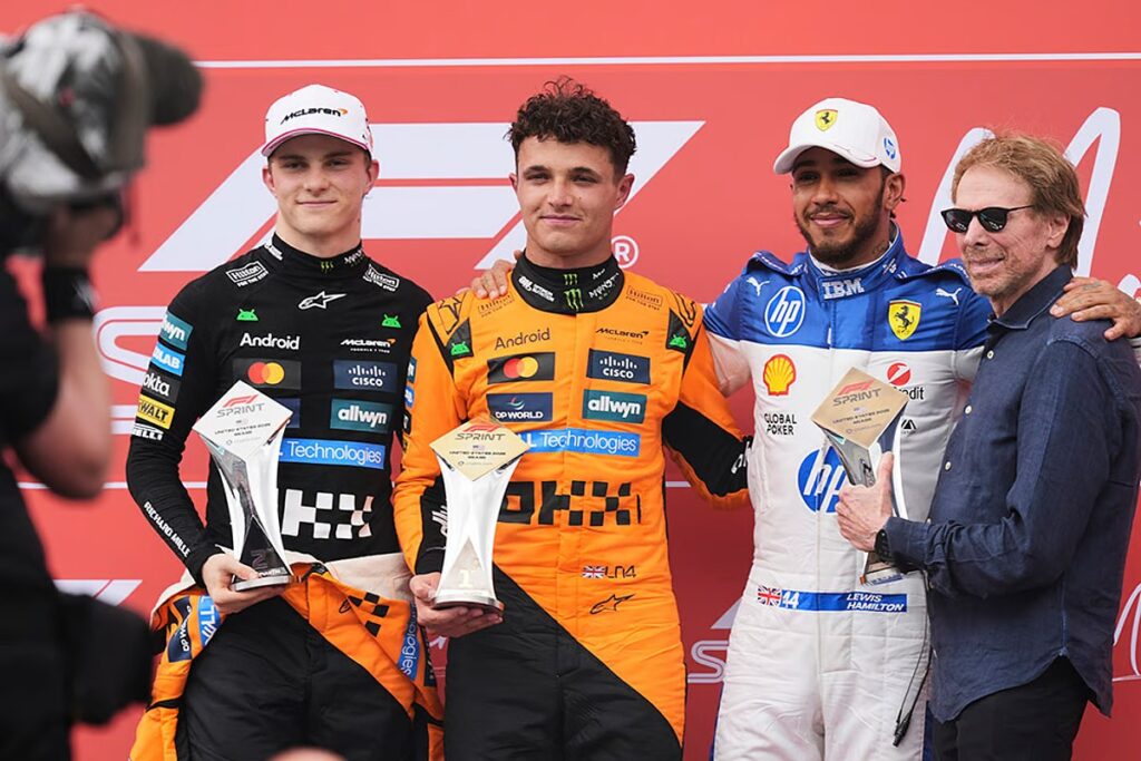 Sharing the podium with Norris were an exceptional Oscar Piastri, who led a good portion of the race, and a rejuvenated Lewis Hamilton / Photo via F1