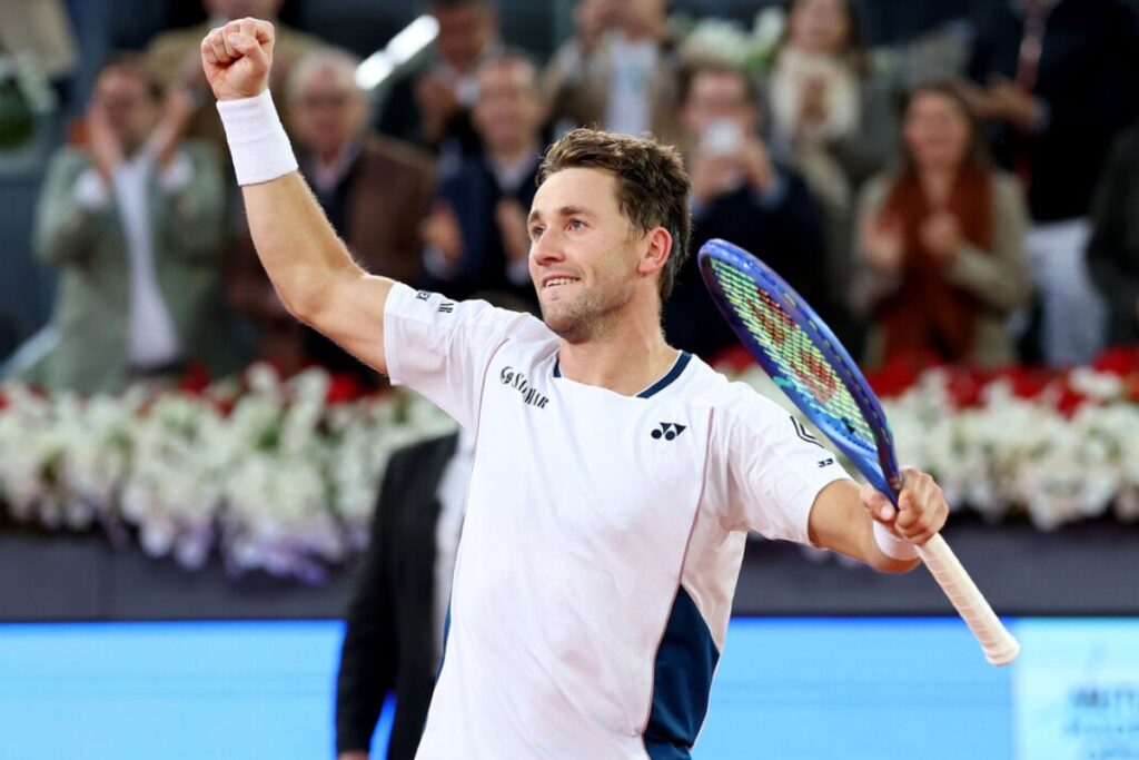 . Draper’s game relied heavily on raw power and flat, penetrating shots, while Casper Ruud relied on his deep / Photo via Madrid Open