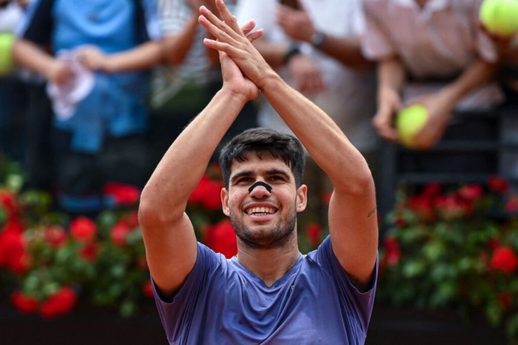 "I'm thrilled to win my first title here in Rome—hopefully not the last," Alcaraz said during the trophy ceremony / Photo via ATP