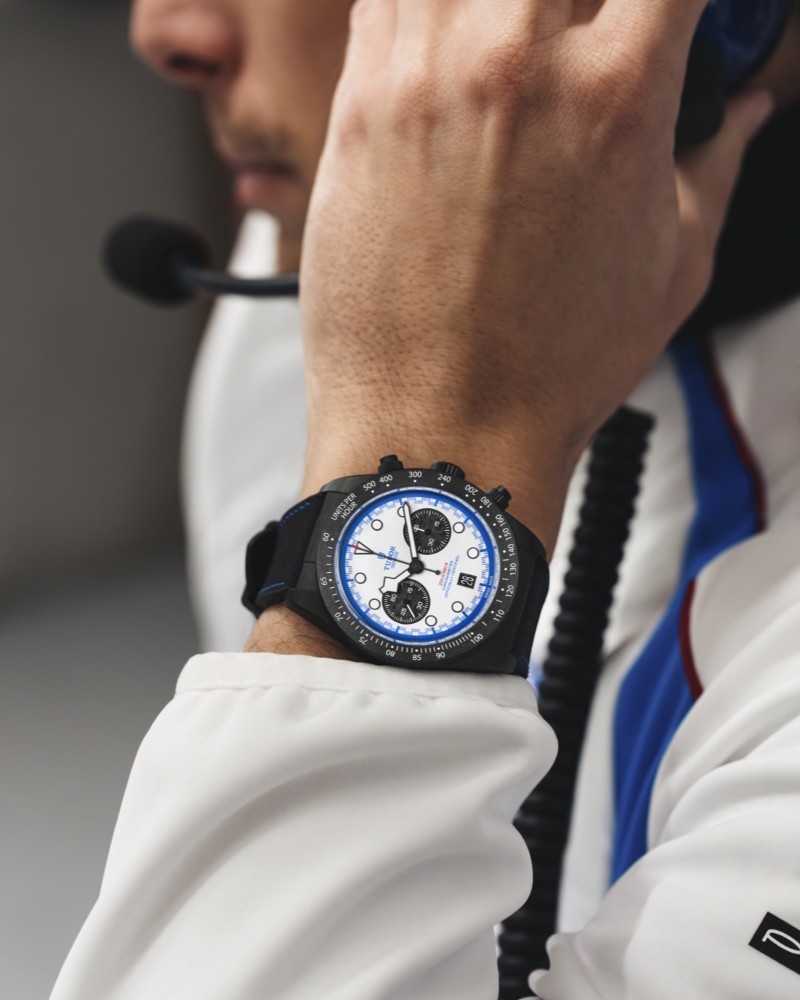 Sporting a lightweight 42mm carbon fiber case, the Tudor Black Bay Chrono “Carbon 25” is built for speed and comfort / Photo via Tudor