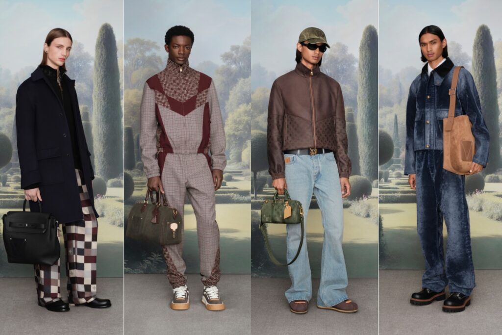 Traditional tailoring merges with casual comfort. Accessories nod to British heritage: cable-knit sweaters, argyle cardigans, and tweed tops. / Photo LV