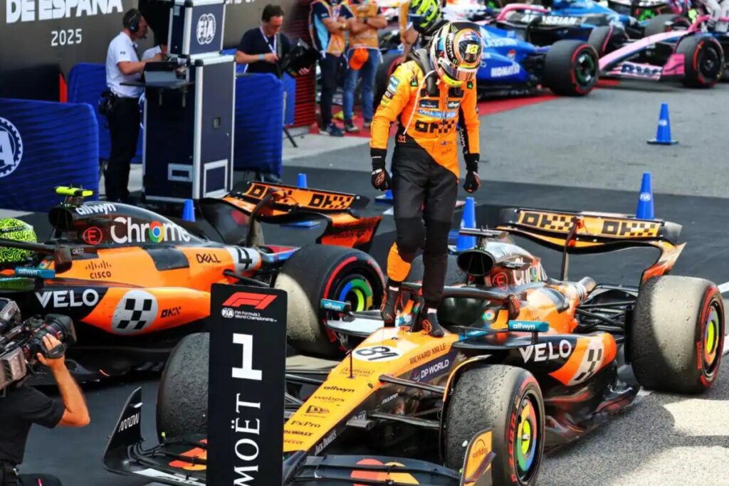 Oscar Piastri and Lando Norris secured a 1-2 finish for McLaren, with Charles Leclerc taking third / Photo via F1