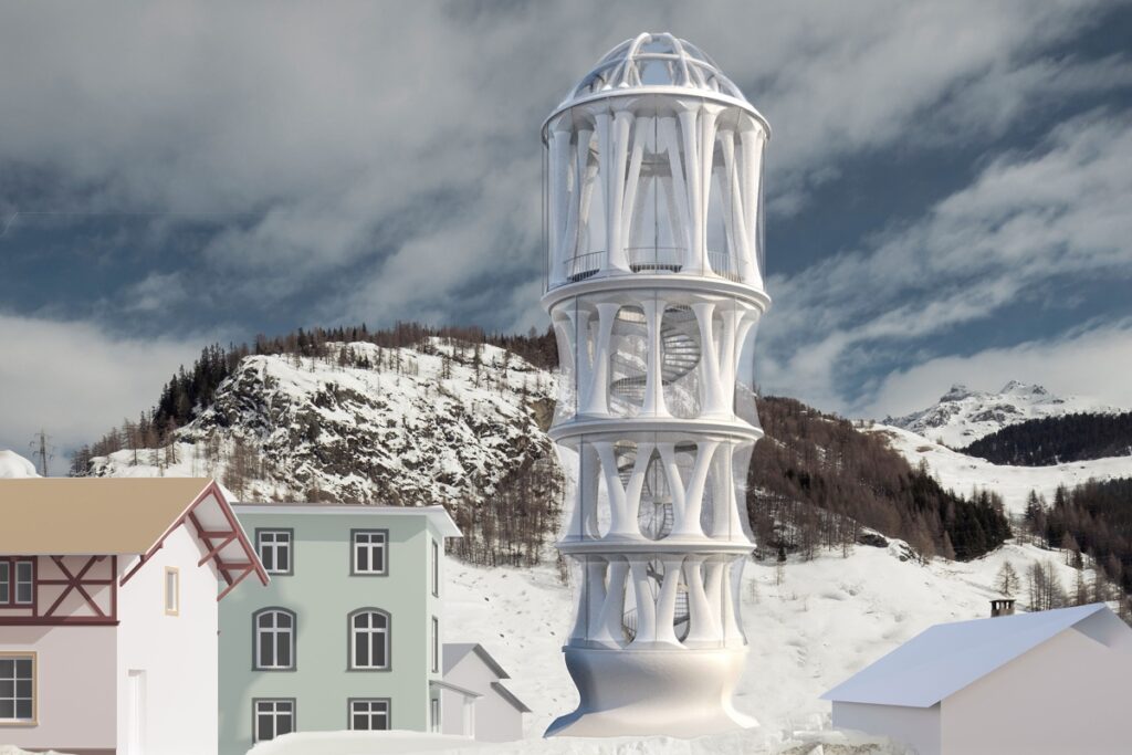 At 30 meters high, its white concrete columns stretch organically toward the sky, resembling a tiered wedding cake. / Photo Tor Alva