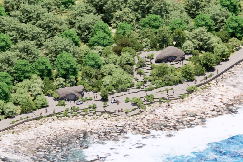 The masterplan reimagines infrastructure through forms inspired by Jialeshui’s layered coastline. / Photo Nature Rocks