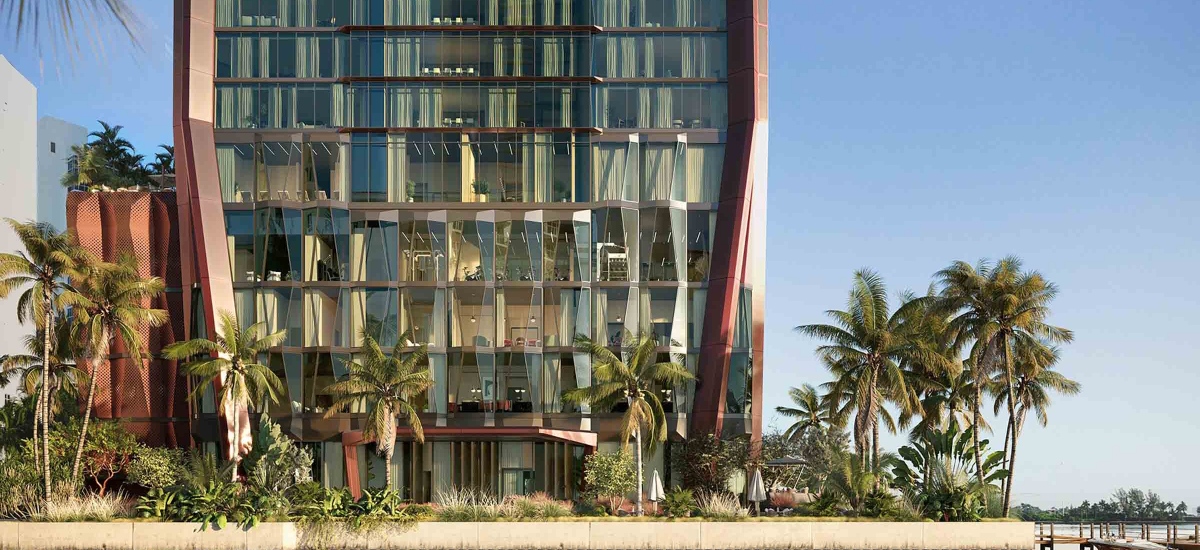 With only 70 residences, exceptional design by ODP Architects and Vicky Charles, and culinary-driven luxury amenities like The Copper Club and a waterfront MFG restaurant / Photo Villa Miami