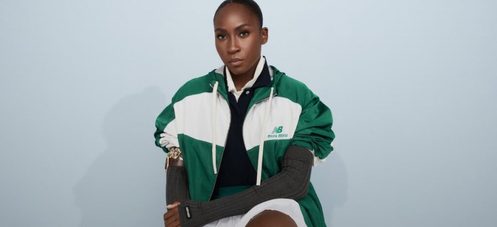 New Balance x Miu Miu is a new collaboration where tennis champion Coco Gauff embodies the meeting point between athletic precision and sartorial elegance. / Photo New Blaance