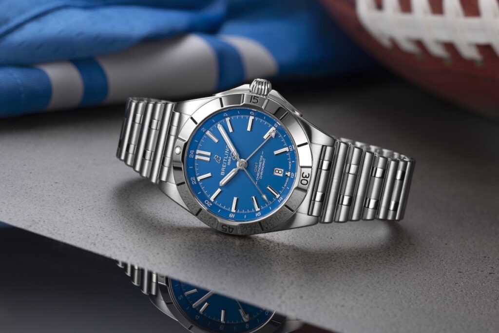 The Chronomat Automatic GMT 40 NFL Team Editions celebrate the fan who travels miles to support a team. / Photo Breitling
