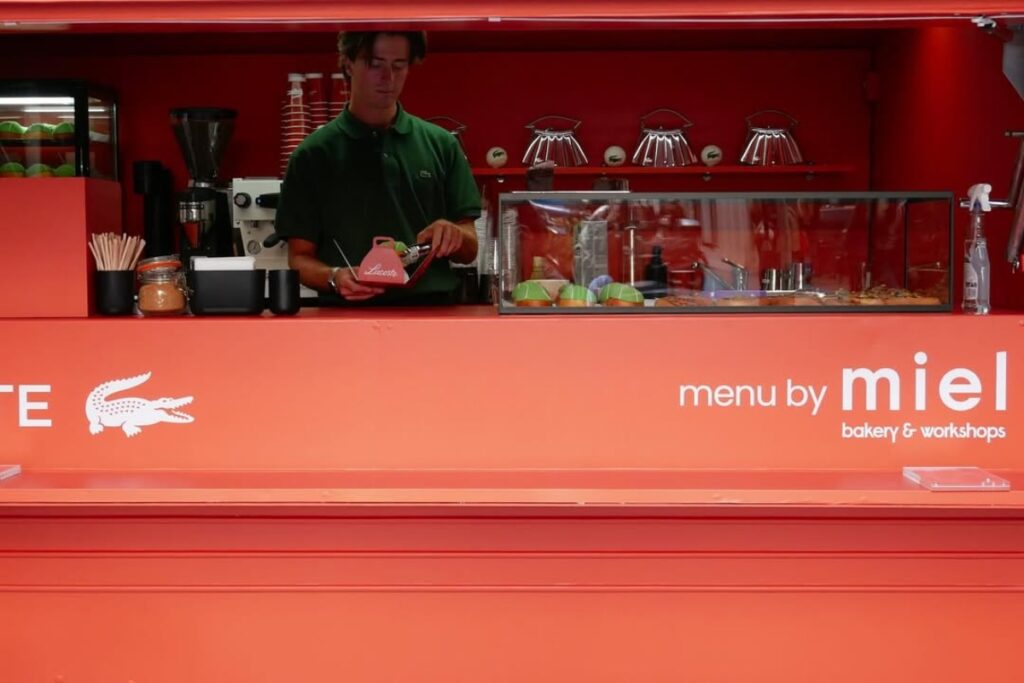 The tennis-inspired café inside the pop-up is what turns a fashion moment into an experience / Photo via mielbakery