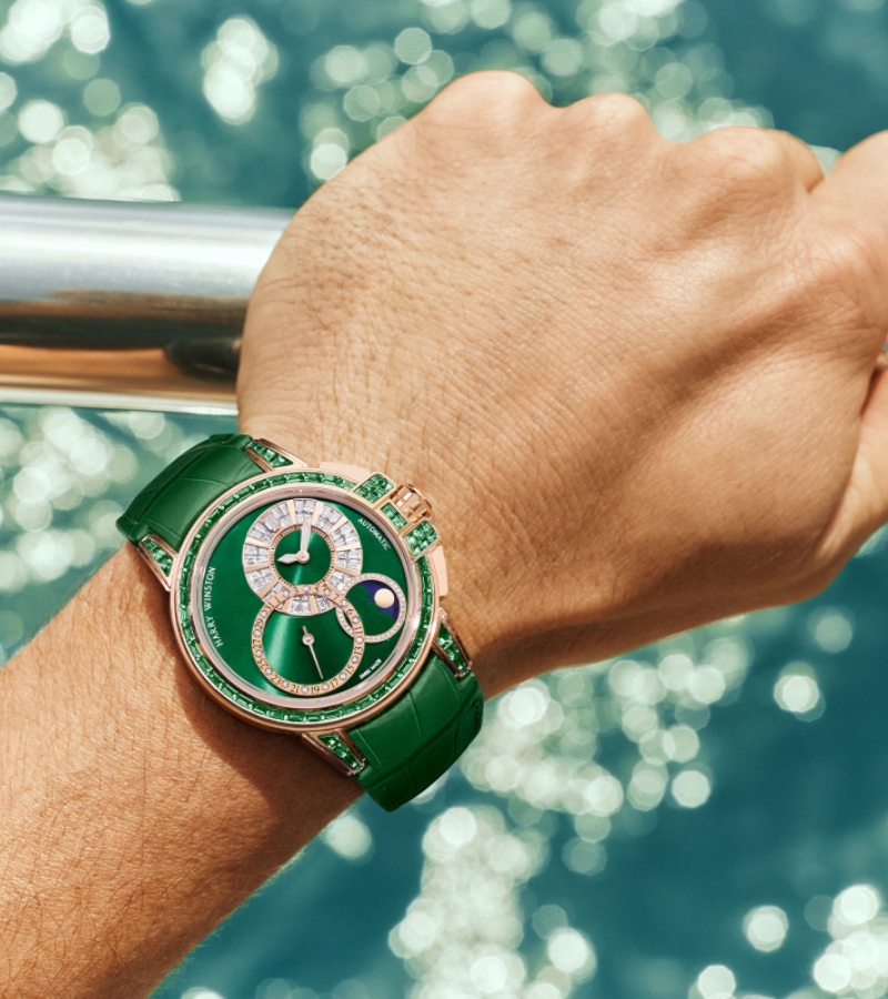 The Ocean Collection combines robust water resistance, mechanical complications like retrograde seconds and dual time zones / Photo via Harry Winston