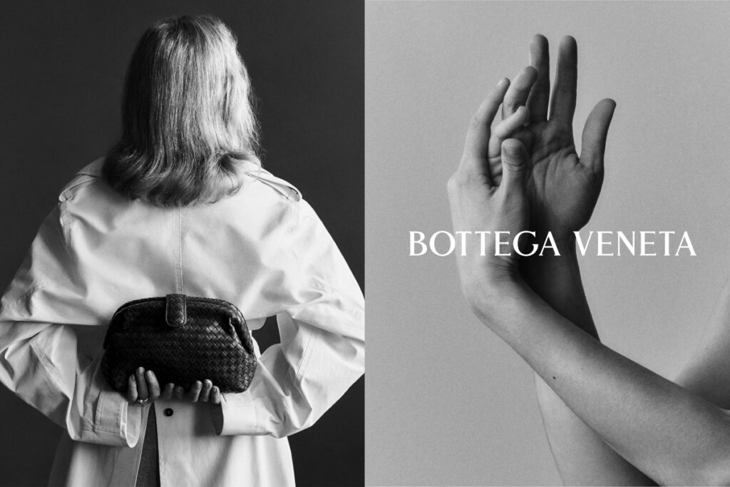 The brand’s signature Intrecciato weave receives a new interpretation. Crafted with wider 15mm strips of leather, it appears softer, more tactile, almost sculptural. / Photo Bottega Veneta