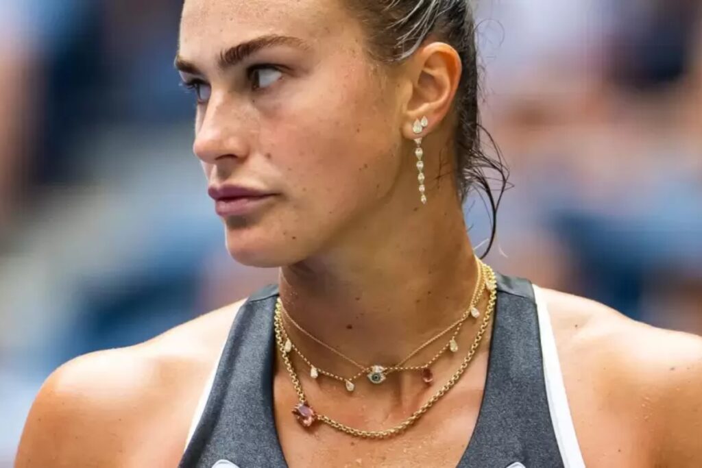 At the 2025 US Open, world No. 1 Aryna Sabalenka showcased a trio of custom pieces by Material Good / Photo via US Open