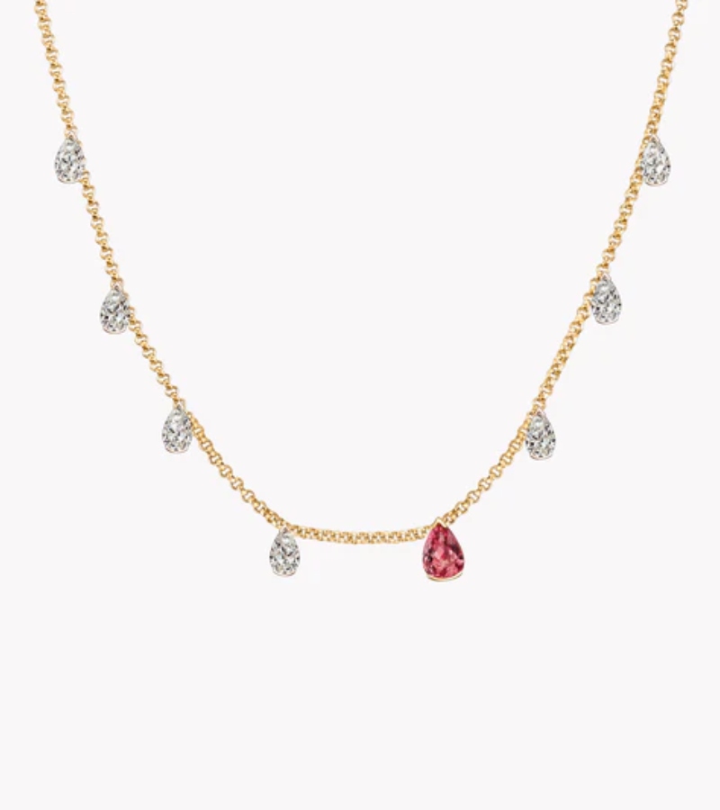 The choker features eight stones (seven pear-cut diamonds and one imperial topaz) / Photo via Material Good