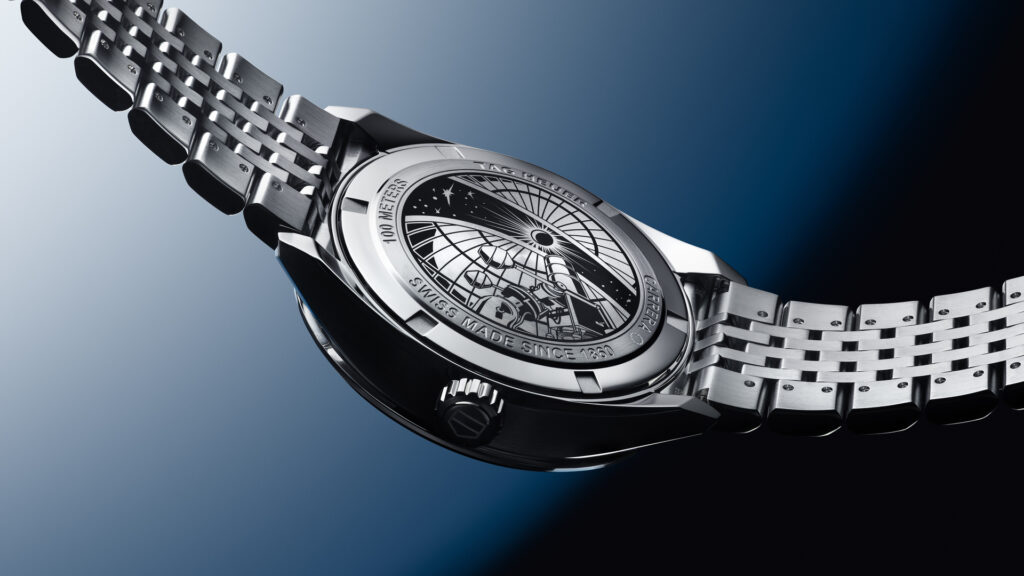 The moonphase complication at six o’clock departs from abstraction. A rotating disc depicts seven lunar stages with scientific clarity. / Photo TAG Heuer