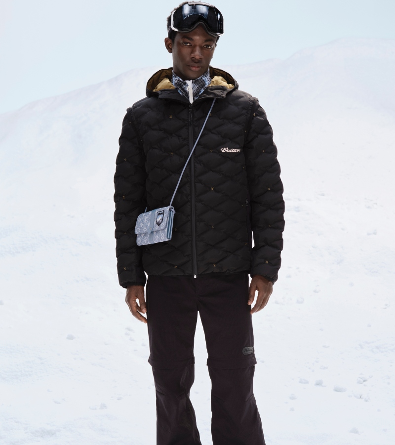 Constructed with waterproof textiles, the garments integrate practical features such as ventilation panels, thermal lining, and insulated phone pockets. / Photo Louis Vuitton