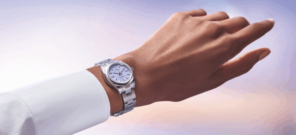 The Rolex Oyster Perpetual collection now welcomes a fresh palette of lacquered dials in lavender, beige, and pistachio / Photo Rolex