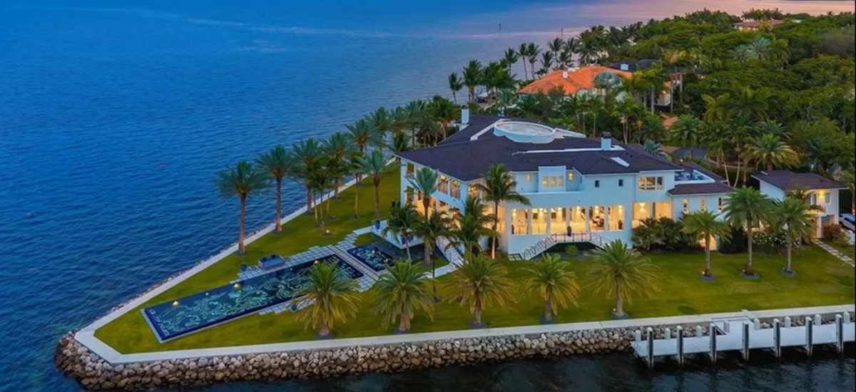 In Coral Gables, Florida, on a rare V-shaped peninsula surrounded by water. / Photo via The Realtors