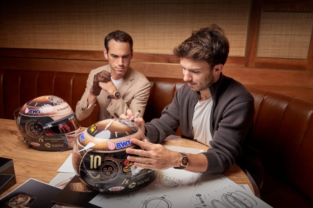 In a personal nod to Gasly, the 10 o’clock index is replaced by a baguette-cut ruby, a tribute to his Formula 1 race number / Photo via H. Moser & Cie