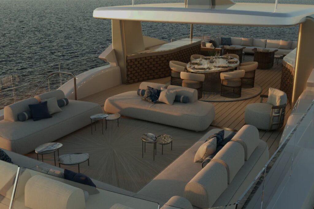 Designed by Cassetta Yacht Designers, the 42-meter creation flows with seamless lines, where glass and geometry interplay with the horizon. / Photo Cassetta Yatchs