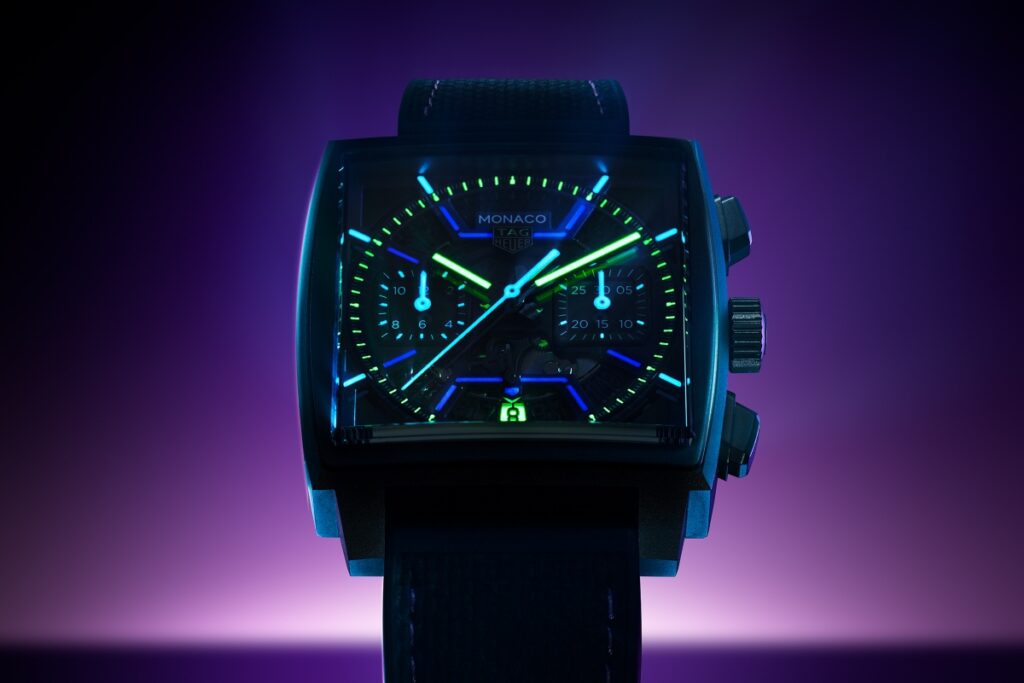 Inside the TAG Heuer Monaco Chronograph beats the in-house Calibre TH20-00. This automatic movement prioritizes precision and durability. / Photo TAG Heuer