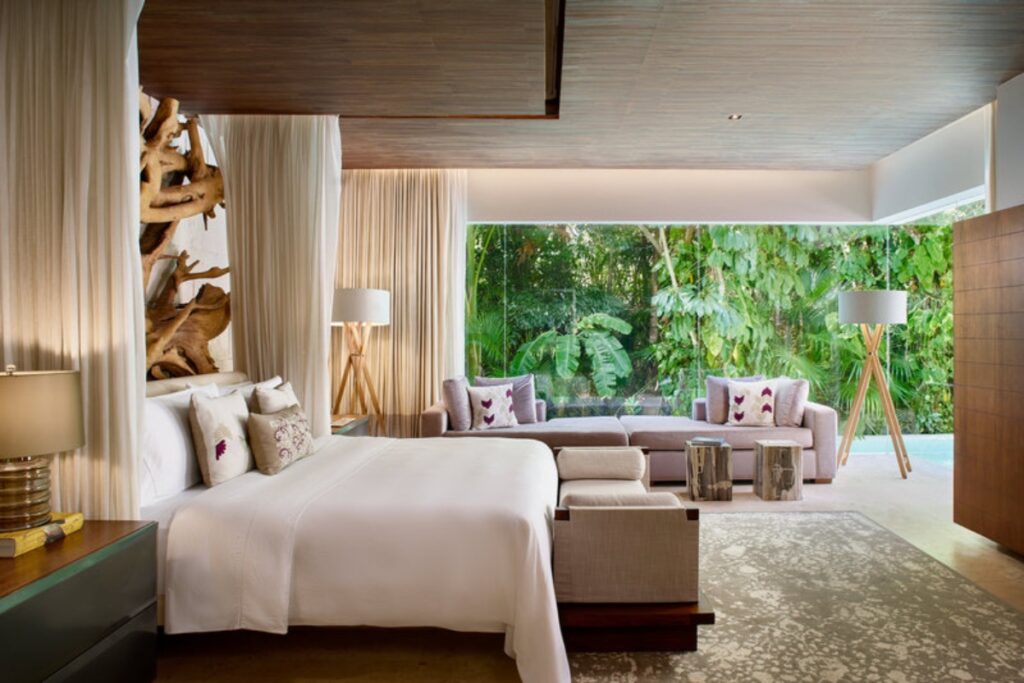 Renowned Mexican designer Paulina Morán led the interior design, using local materials and techniques to create a refined yet rooted aesthetic. / Photo via Chablé Yucatán