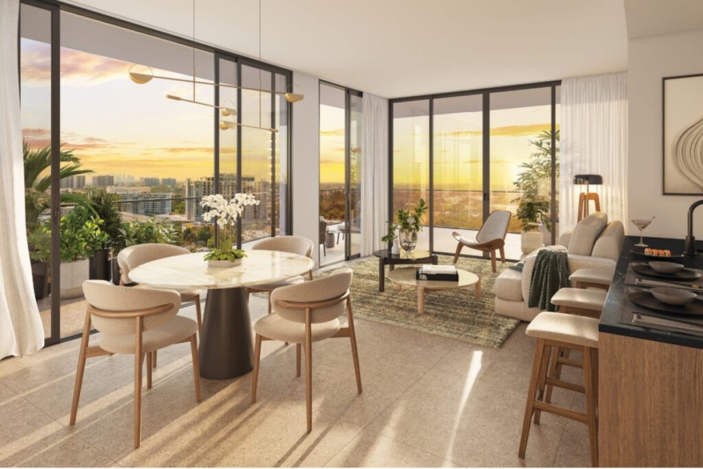 The development offers fully furnished studios, one- to three-bedroom residences, and three- to four-bedroom townhomes. / Photo via Nexo Residences
