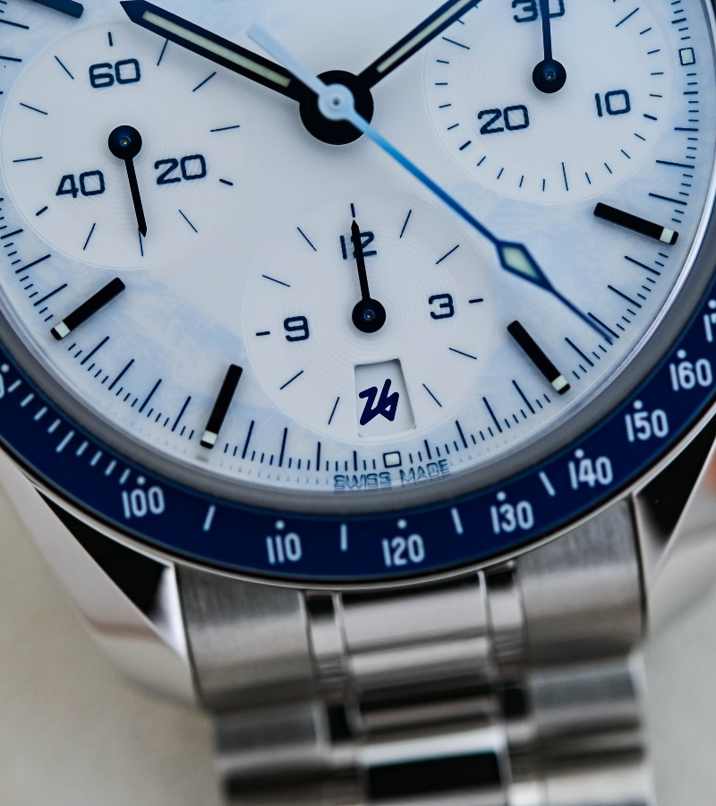 The 38mm stainless steel case is fully polished, offering a sleek silhouette that balances sportiness with sophistication / Photo via Omega