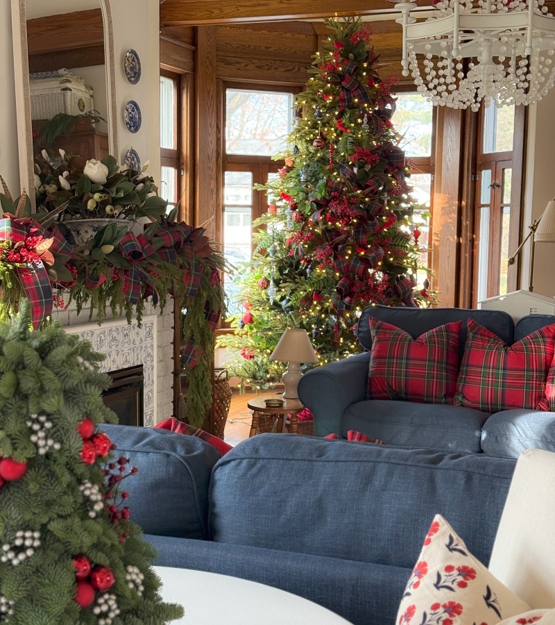 Garlands cascading down banisters. A towering tree dressed in ribbon and glass. Velvet stockings. Layered wreaths / Photo Ralph Lauren