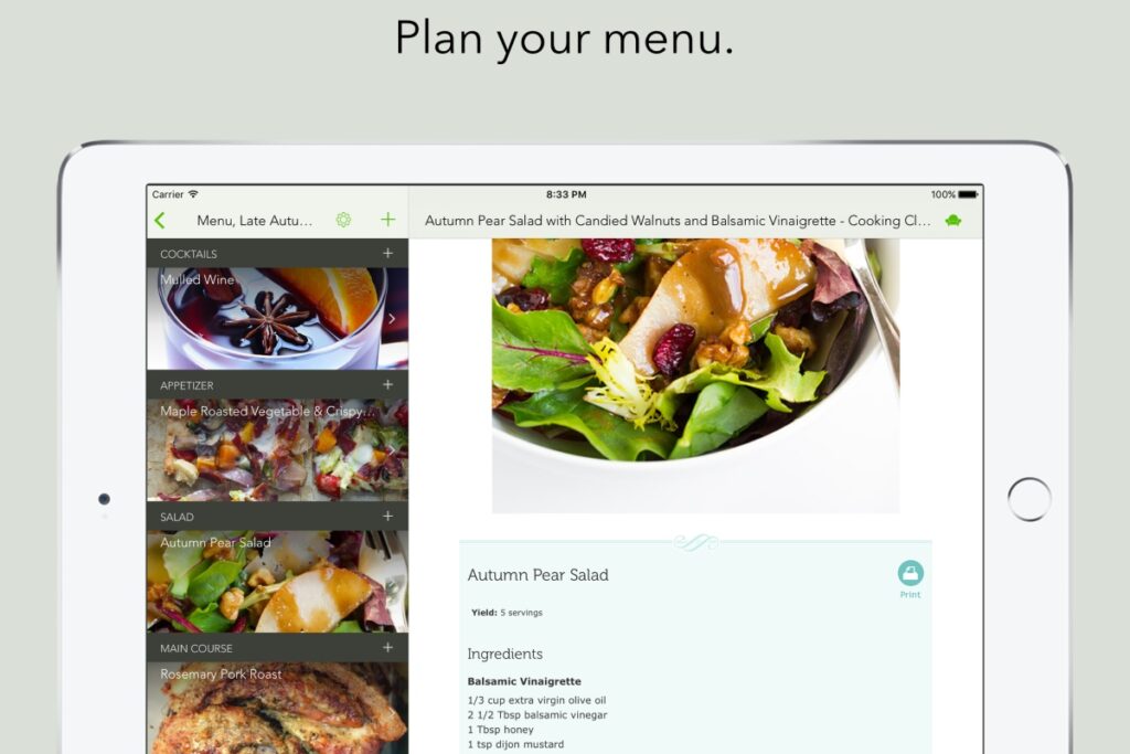 Designed for memorable dinner occasions. It helps users build multi-course menus, import recipes, and set reminders for crucial finishing touches / Photo BigNight app