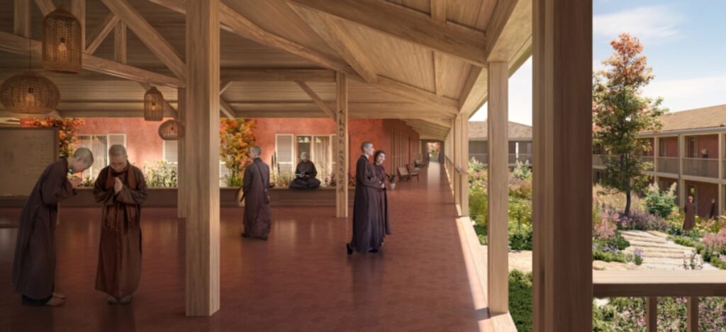 The masterplan includes bird habitats, solar energy planning, timber construction, and low-impact materials such as straw insulation. / Photo via MVRDV