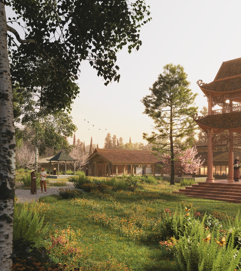 A new nunnery, several guest houses, reorganized village centers, and a renovated bookshop that enhances communal life. / Photo via MVRDV